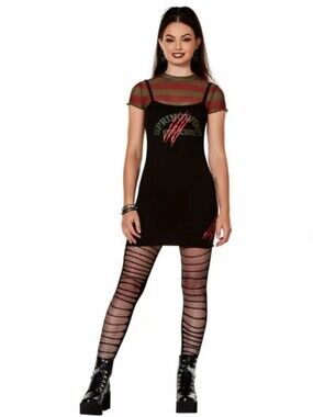 A Nightmare on Elm Street Black Fitted Dress with Slip Shirt